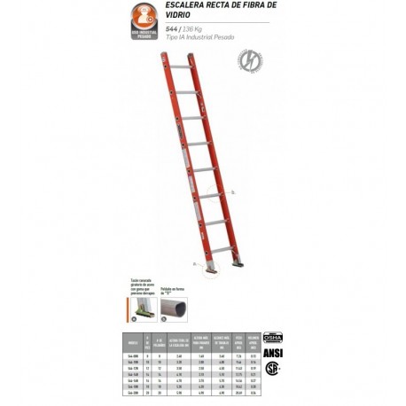 Escalera Recta de Fibra de Vidrio Mod 544-20N