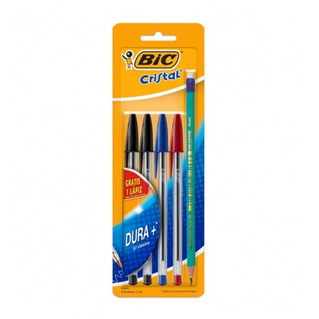 4 Boligrafo Bic Cristal Clasico Con 1 Lápiz