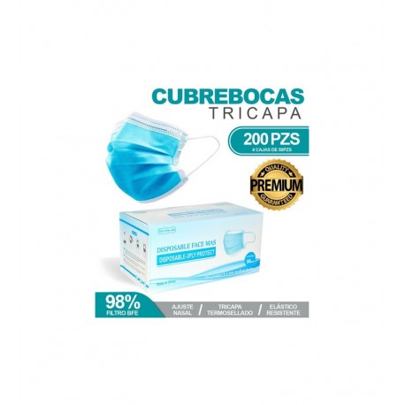 Cubrebocas Plisado Tricapa Termosellado 200 Piezas